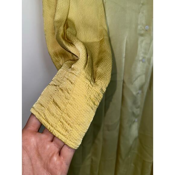 EVERLANE light butter yellow long sleeve textured hammered satin midi maxi dress - Picture 6 of 15